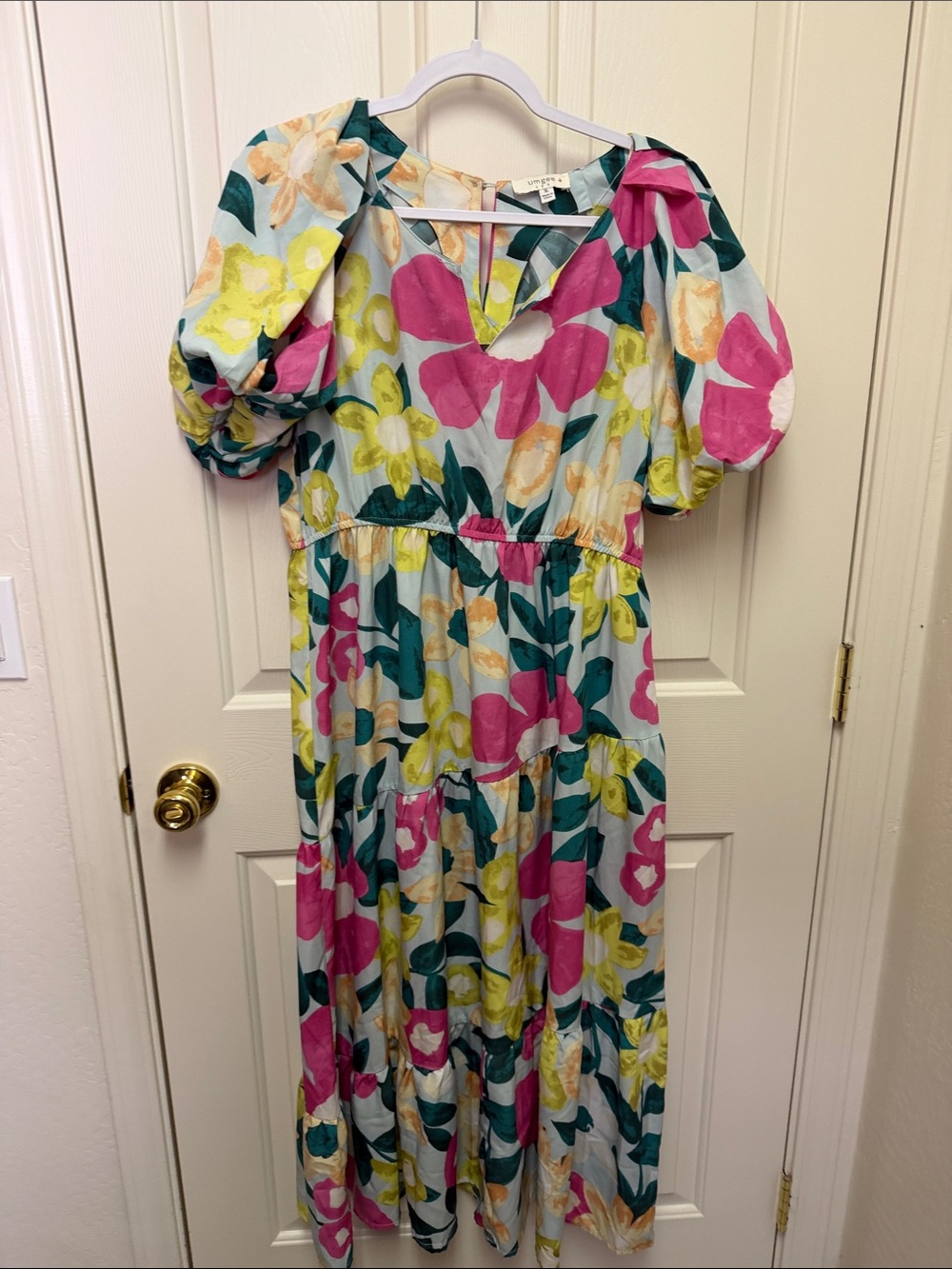 Umgee Teal, Pink & Yellow Floral Maxi Dress size XL